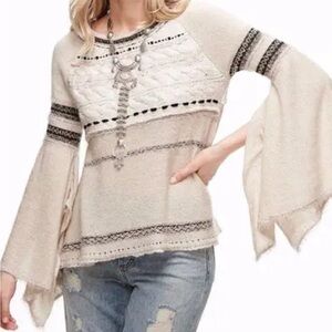 Free People Beige and Black Boho Sweater
